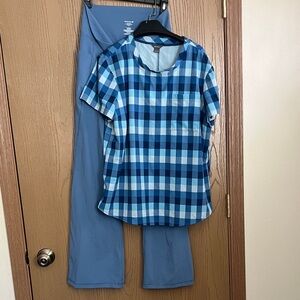Eddie Bauer Blue Checkered top and member mark pants